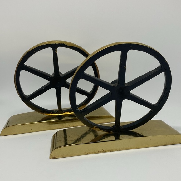1960 Virginia Metal Works Polished Brass Wagon Wheel Bookends - Picture 3 of 13